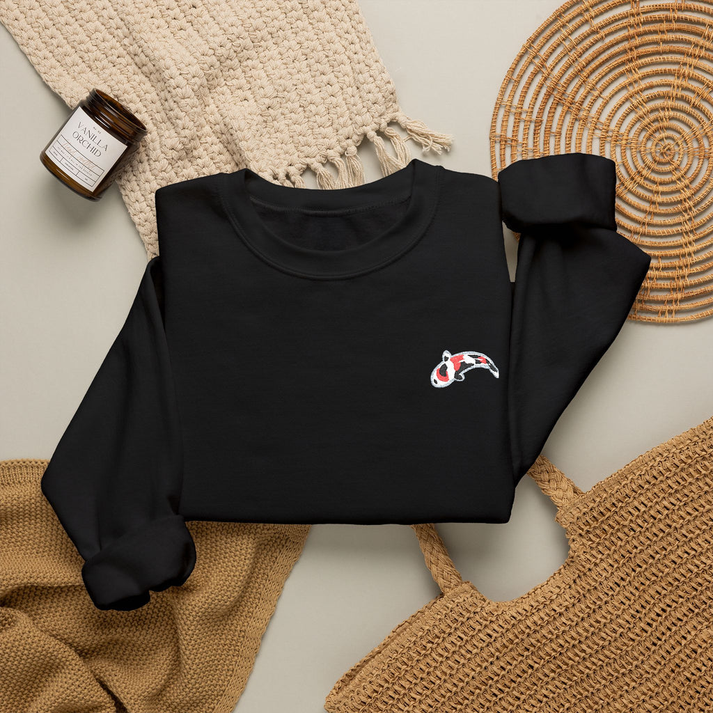 Crewneck Sweatshirt — Embroidered Japanese Koi Fish Design