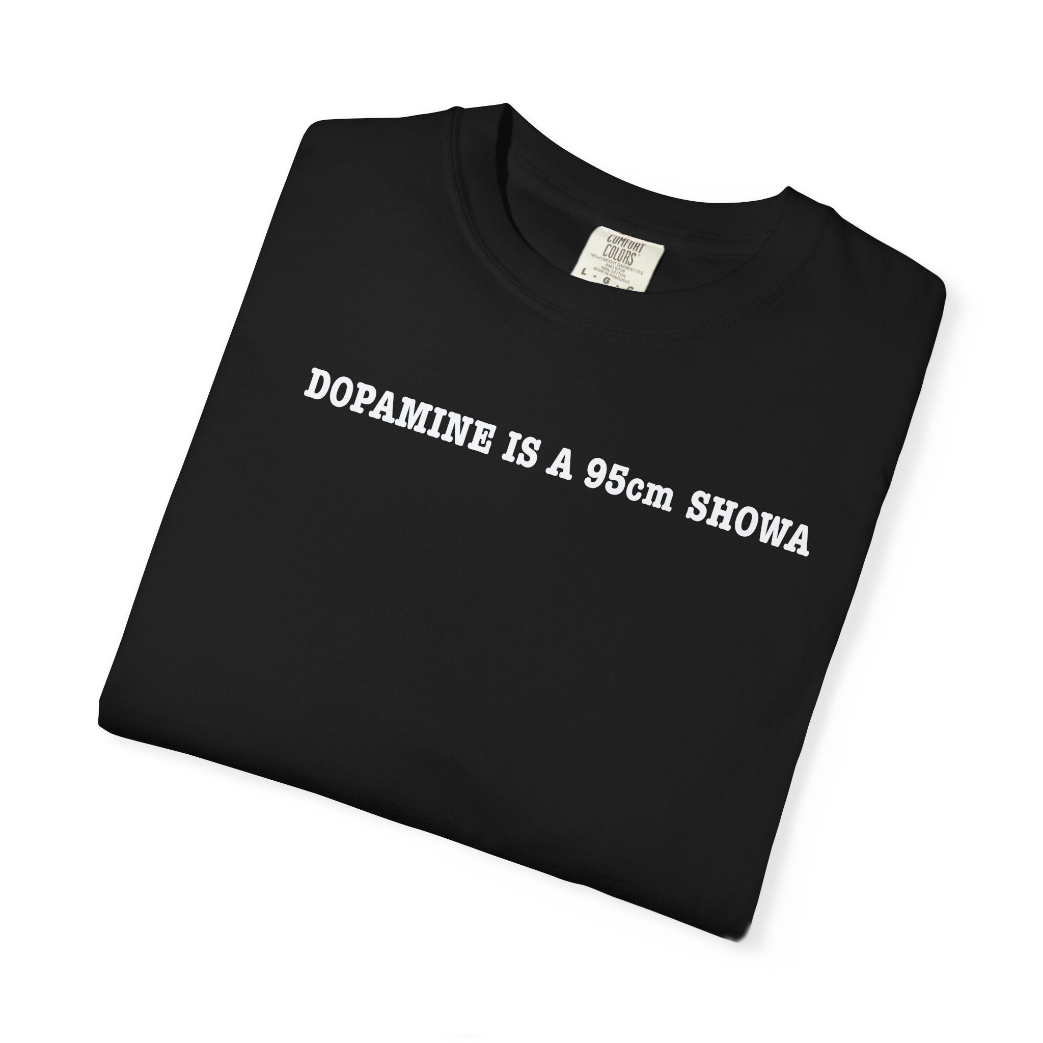 "DOPAMINE IS A 95cm SHOWA" Garment-Dyed T-Shirt — Vintage Maroon Casual Tee