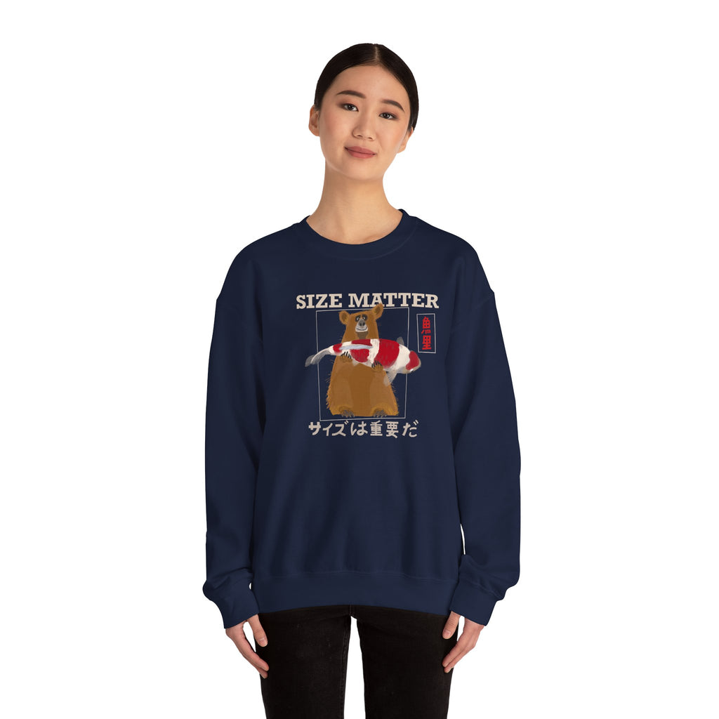 Size Matters Crewneck Sweatshirt — Japanese Text & Capibara Illustration