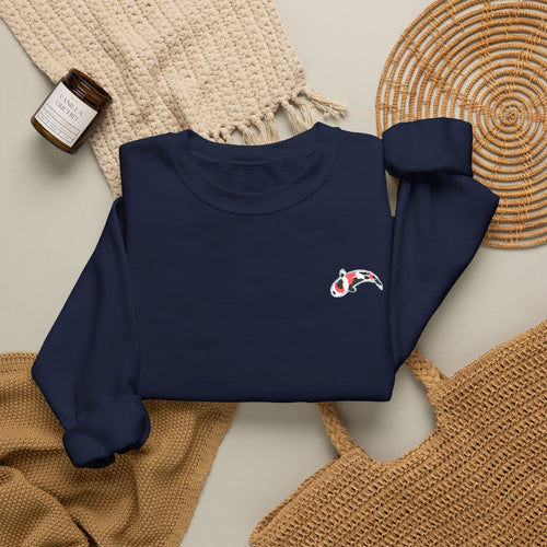 Crewneck Sweatshirt — Embroidered Japanese Koi Fish Design