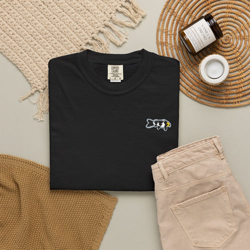 Black Embroidered T-Shirt — Small Chest Logo Japanese Koi Fish Design