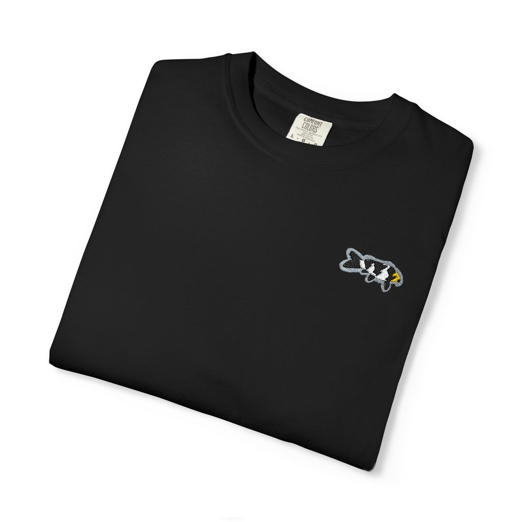 Black Embroidered T-Shirt — Small Chest Logo Japanese Koi Fish Design