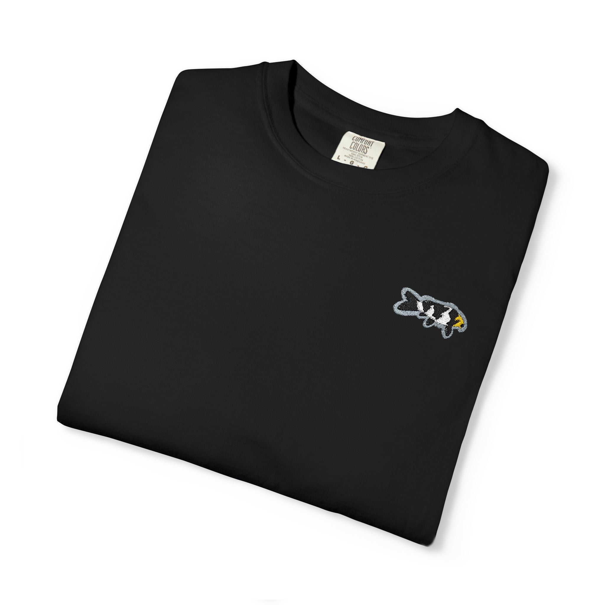 Black Embroidered T-Shirt — Small Chest Logo Japanese Koi Fish Design