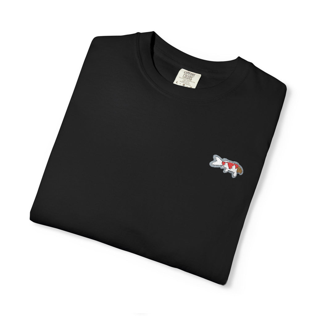 Black Tee With Japanese Koi Fish Embroidered Logo