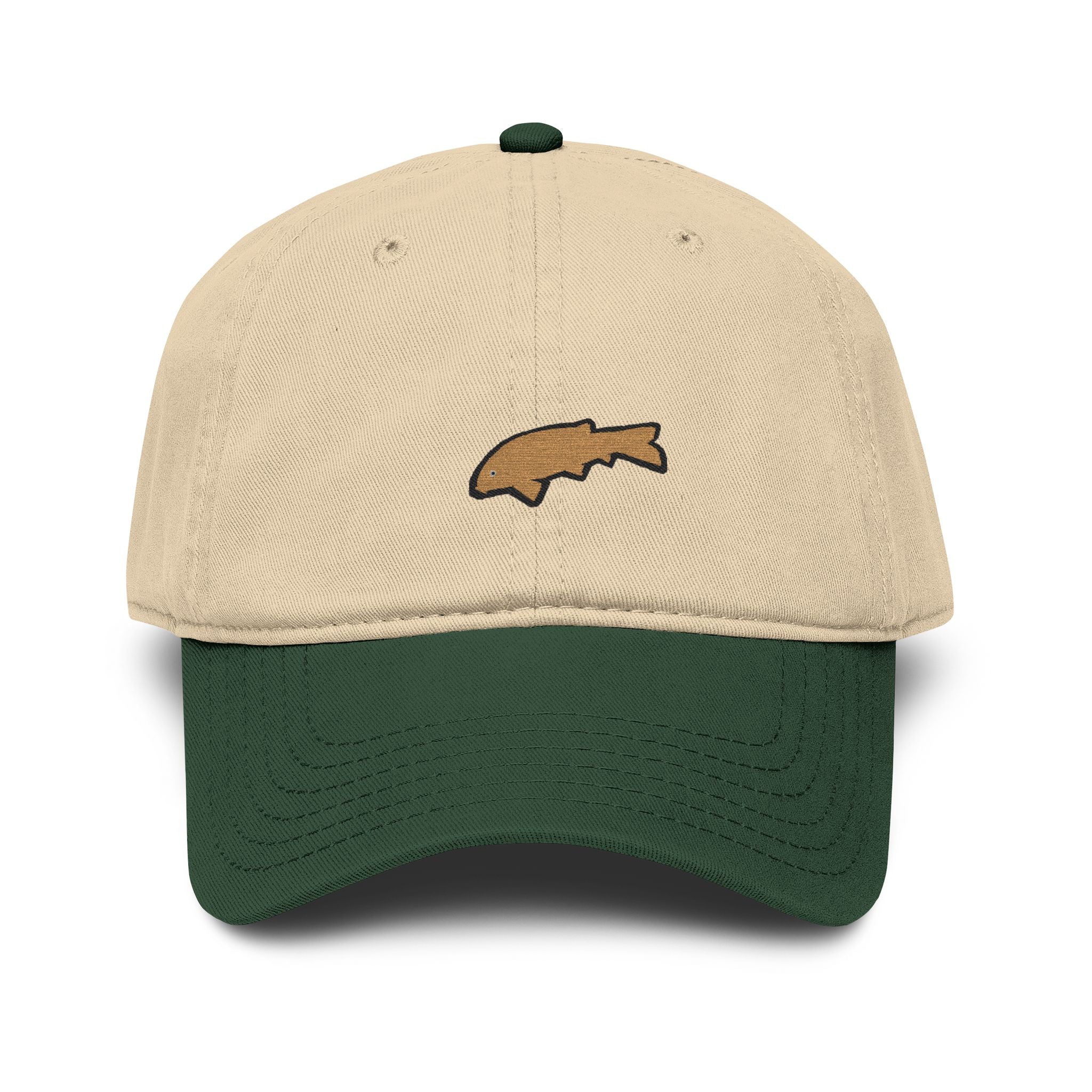 Washed Baseball Cap with Embroidered Trout - Vintage Outdoors Fishing Hat