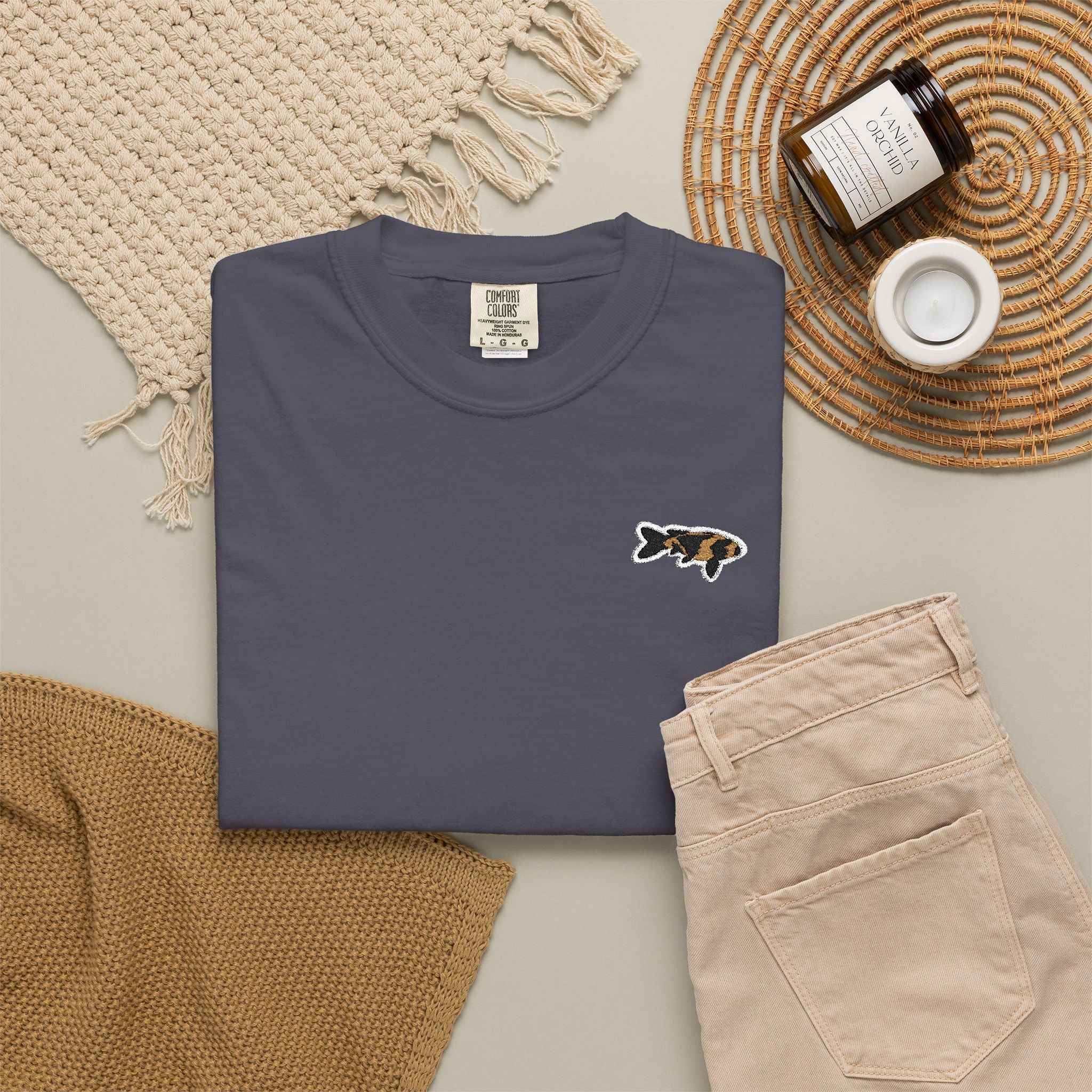 Embroidered Japanese Koi Fish Logo T‑Shirt