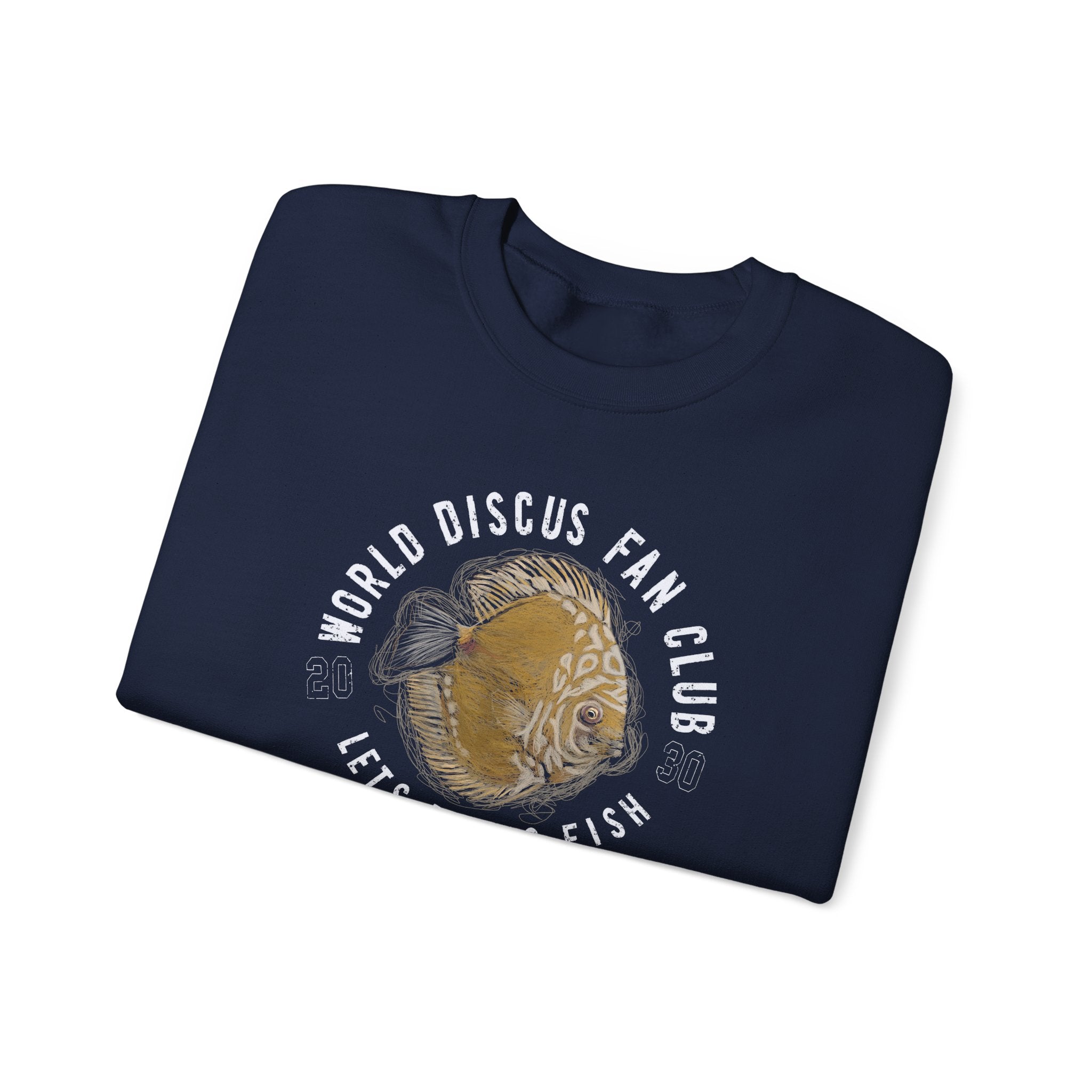 Discus Fish Fan Club Sweatshirt — "World Discus Fan Club, Let's Discus Fish" Graphic Crewneck