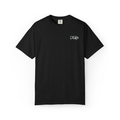 Black Embroidered T-Shirt — Small Chest Logo Japanese Koi Fish Design