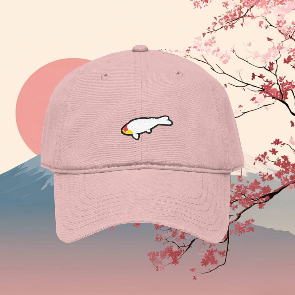 Washed Pink Baseball Cap with Cute Tancho Koi Fish Patch