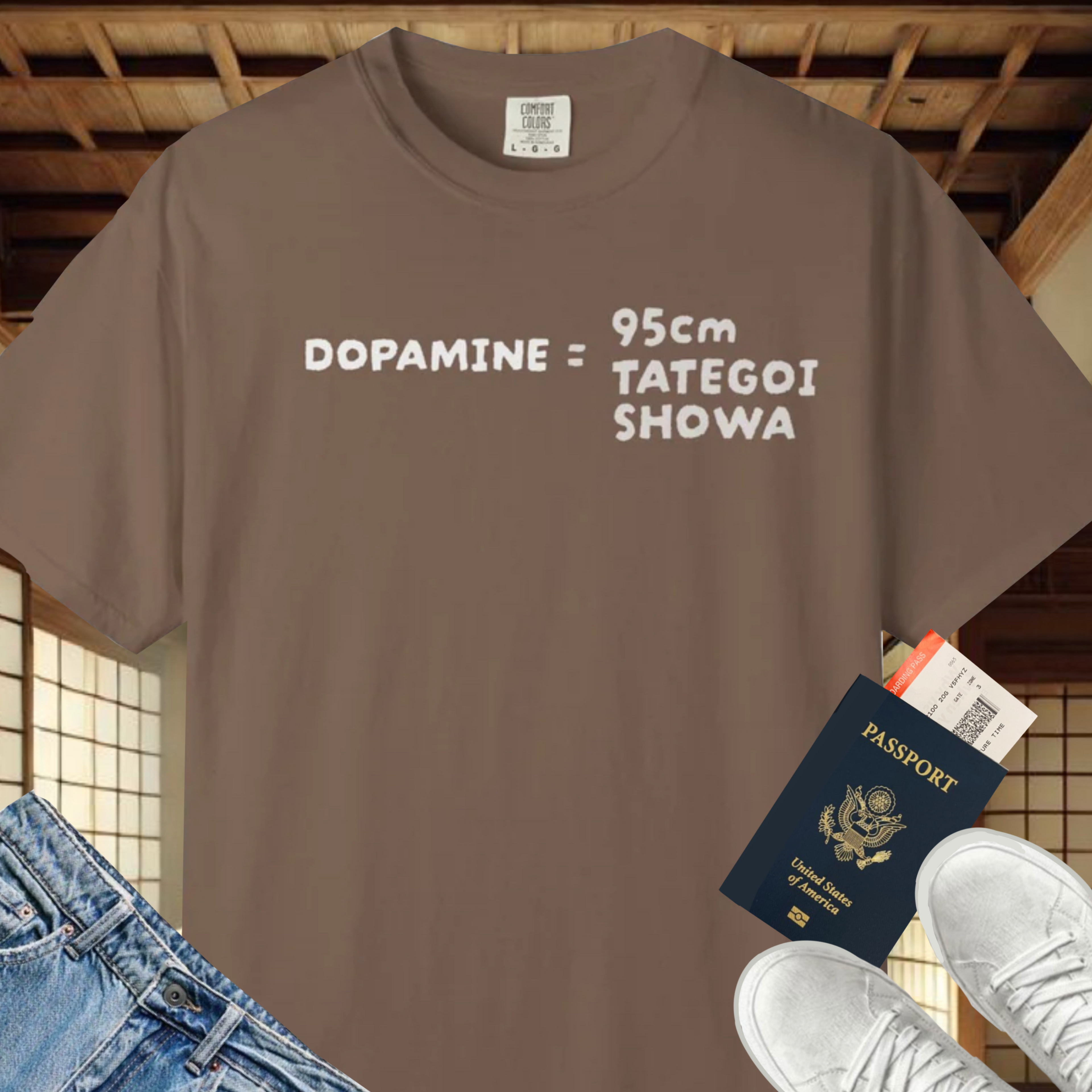 Dopamine Text Tee — Minimal Japanese Typography Garment-Dyed T-Shirt For Japanese Koi Fish Hobbyist