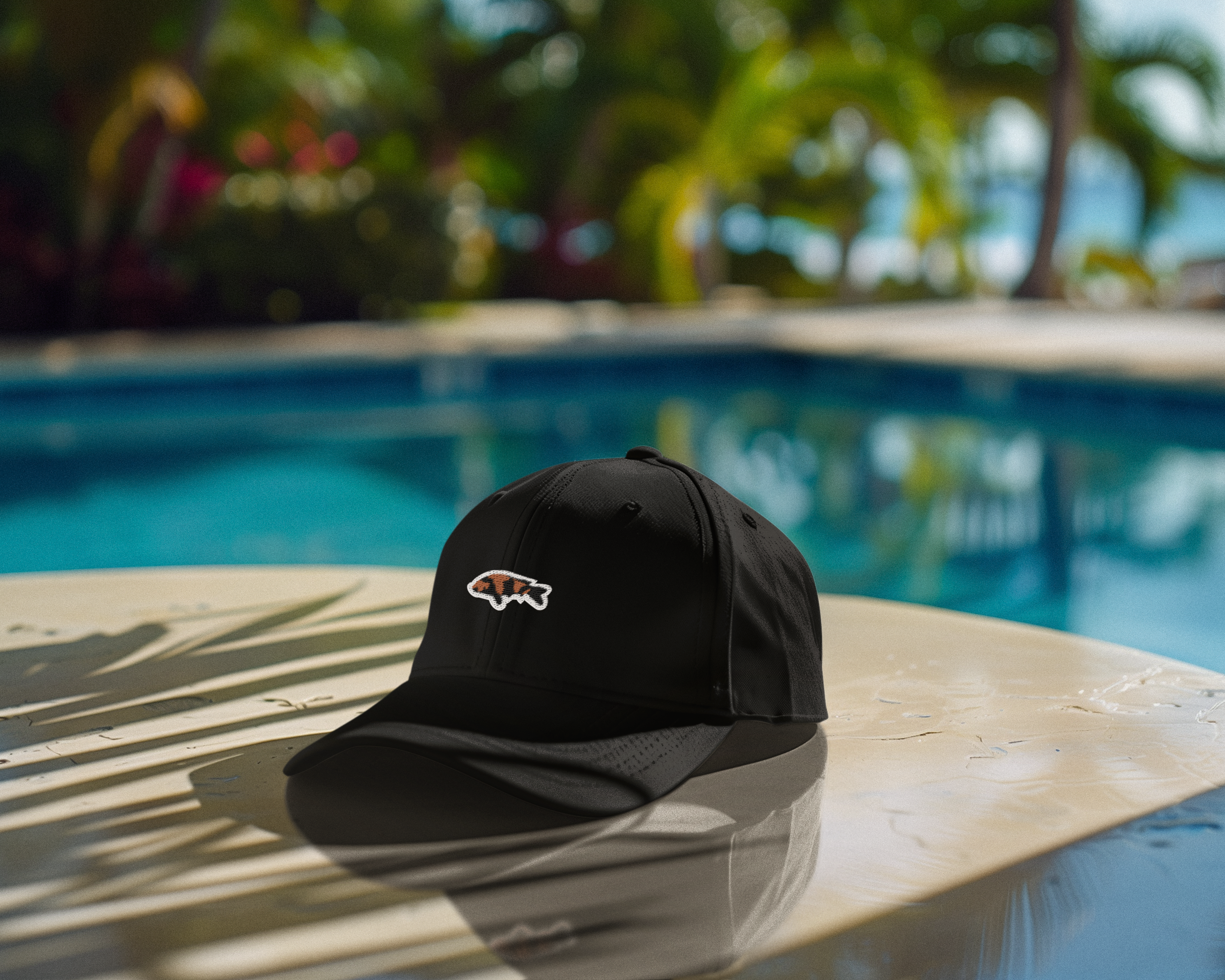Koi Fish Embroidered Baseball Cap — Washed Black Casual Dad Hat