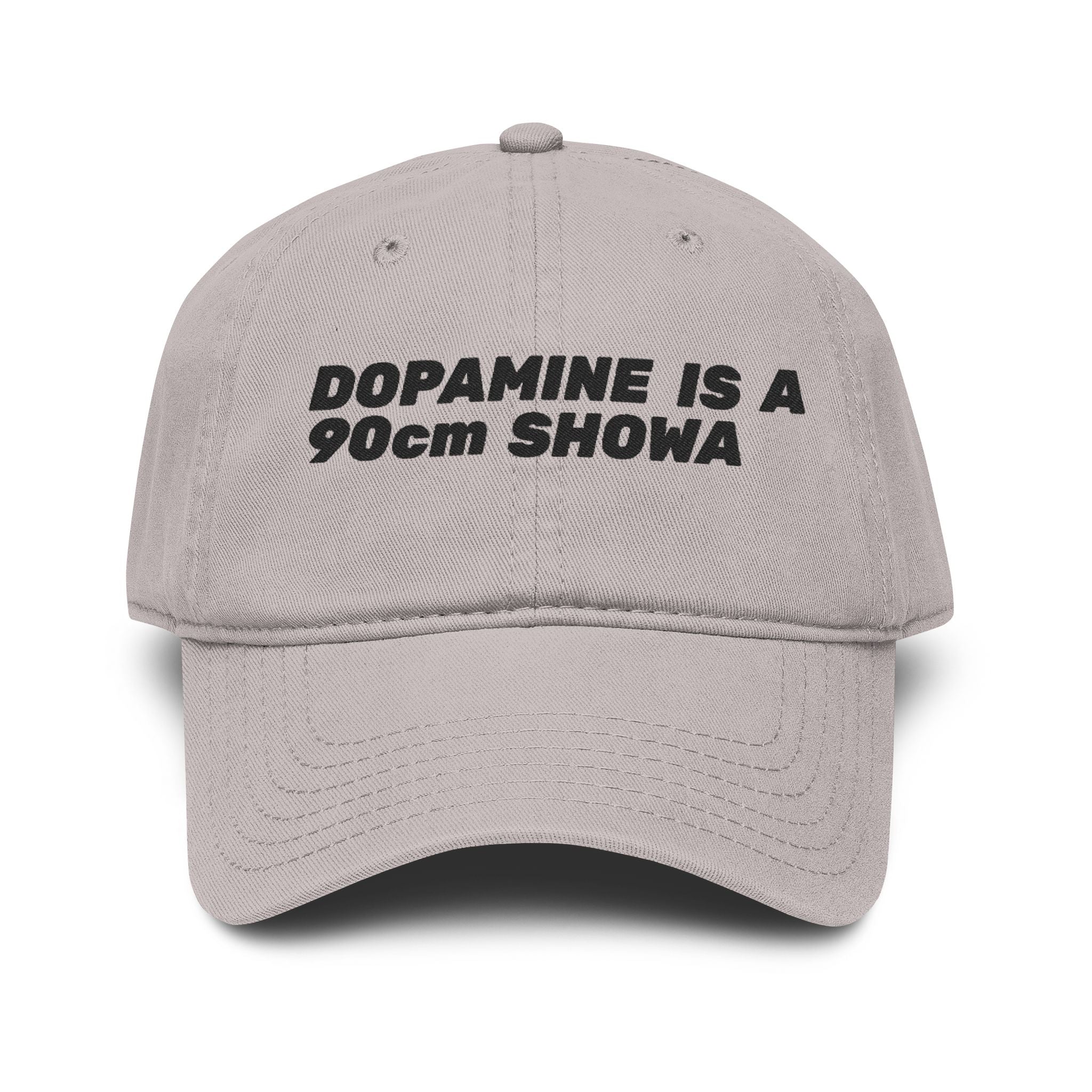 Washed Baseball Cap — "DOPAMINE IS A 90cm SHOWA" Embroidered Dad Hat