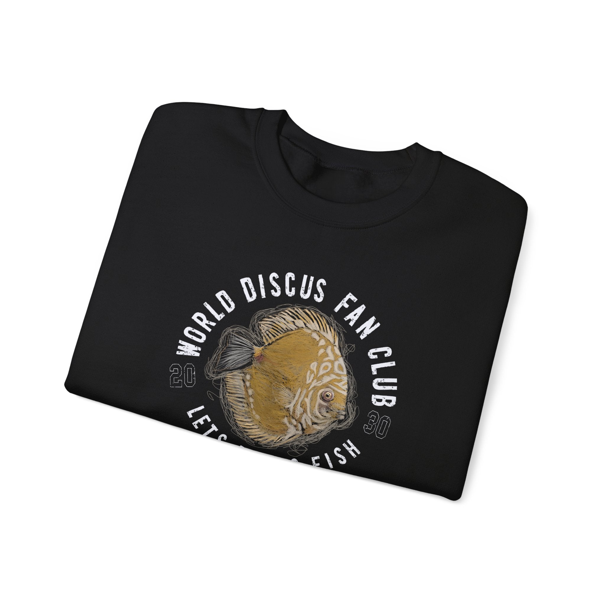 Discus Fish Fan Club Sweatshirt — "World Discus Fan Club, Let's Discus Fish" Graphic Crewneck
