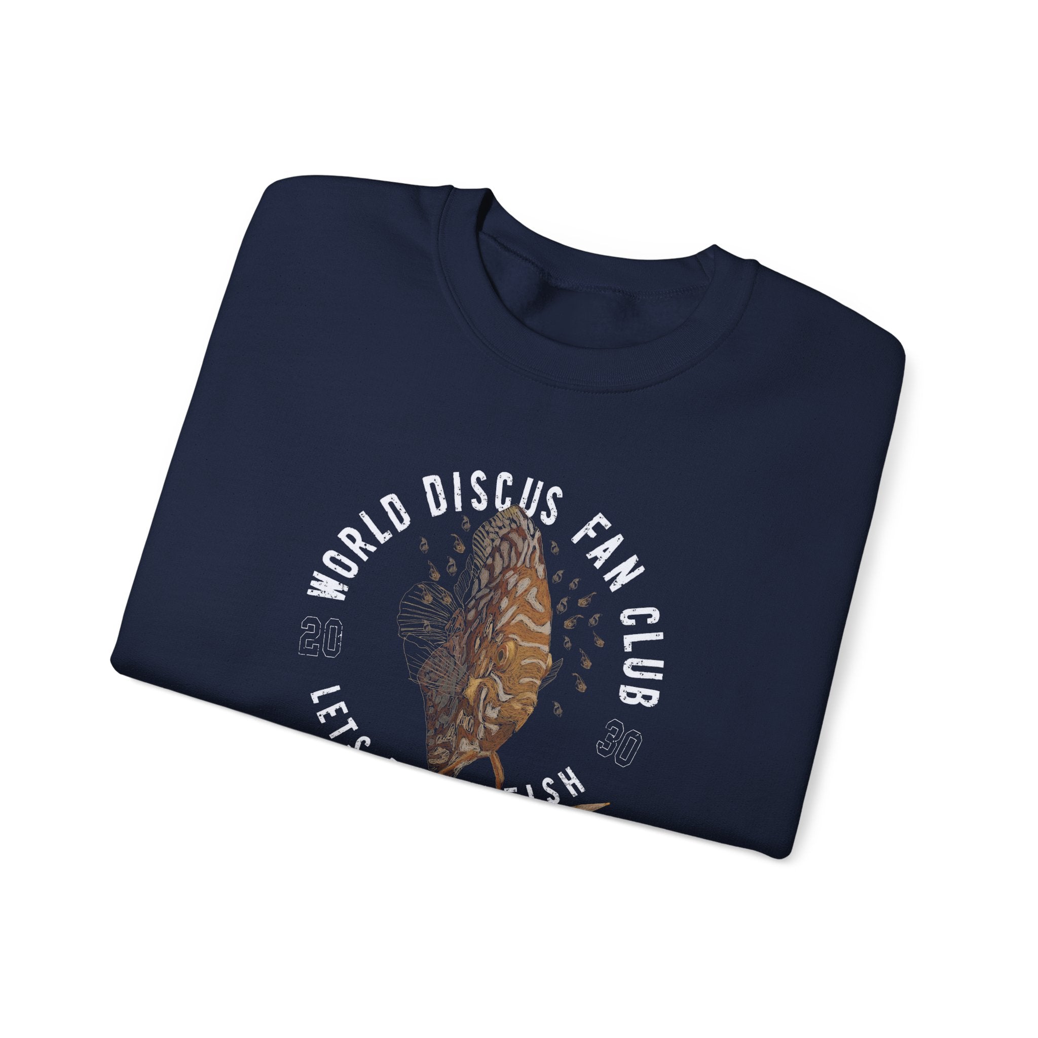 Discus Fish Crewneck Sweatshirt — "World Discus Fan Club: Let's Discus Fish"