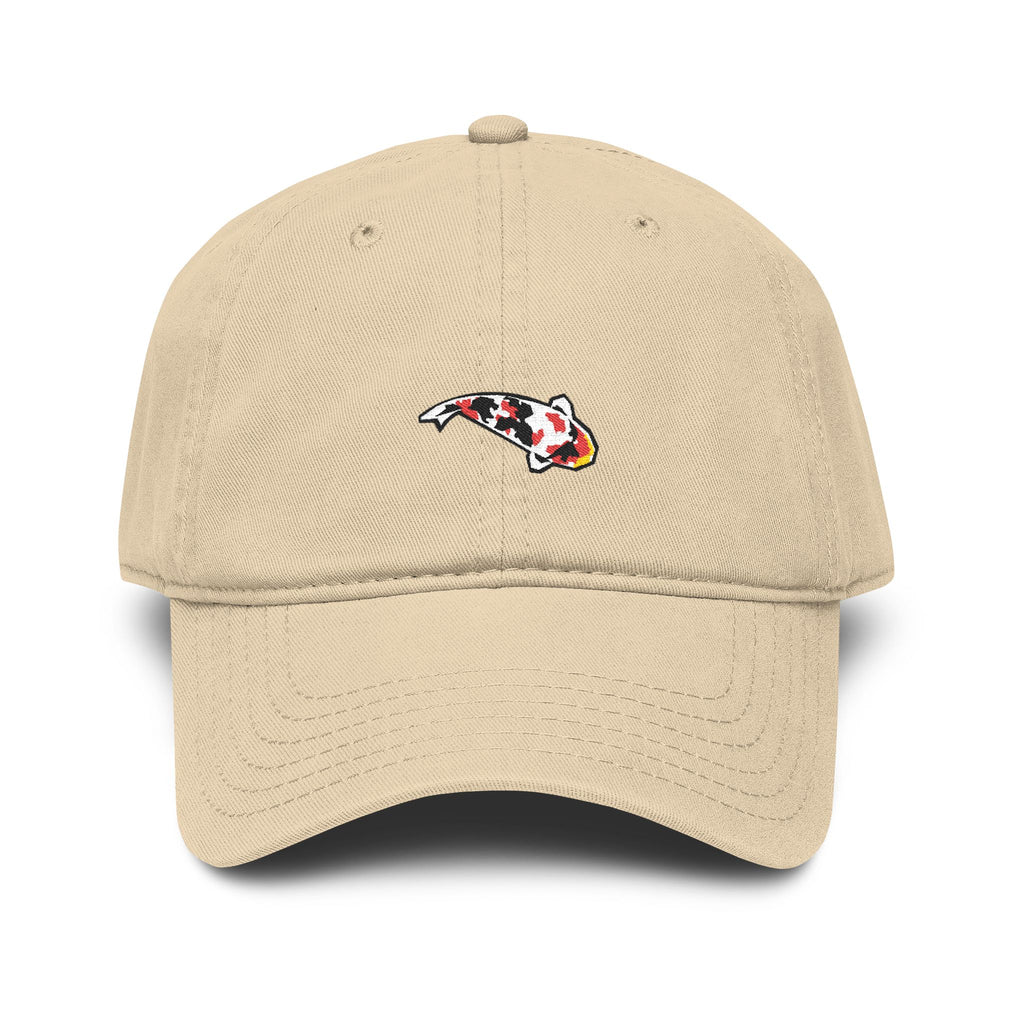 Koi Fish Embroidered Washed Baseball Cap — Japanese Carp Casual Hat