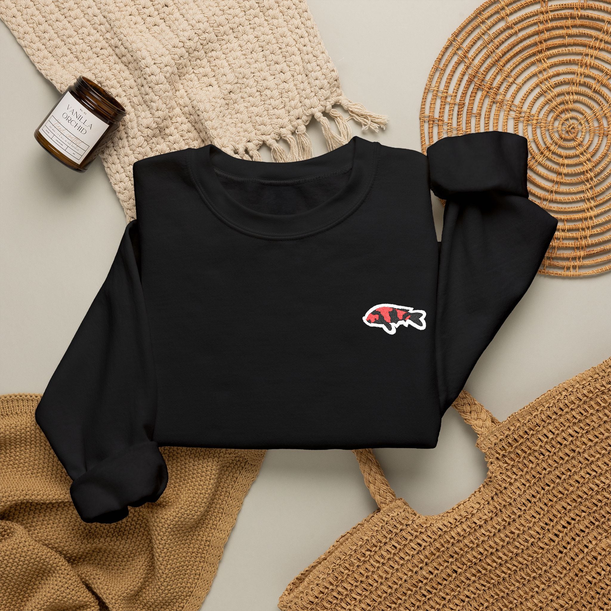Koi Fish Embroidered Crewneck Sweatshirt — Minimal Japanese-Inspired Streetwear
