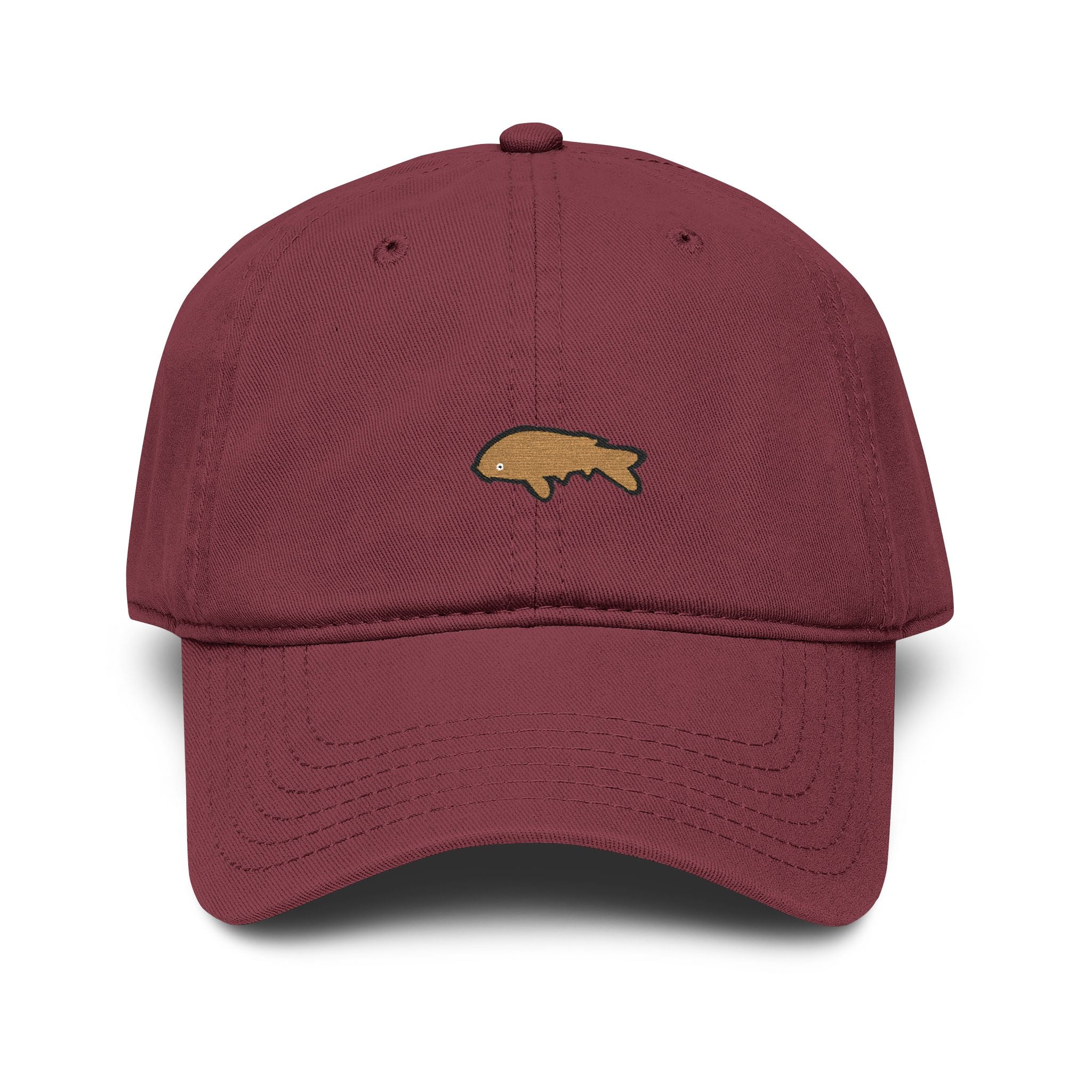 Washed Black Baseball Cap with Yellow Fish Embroidery