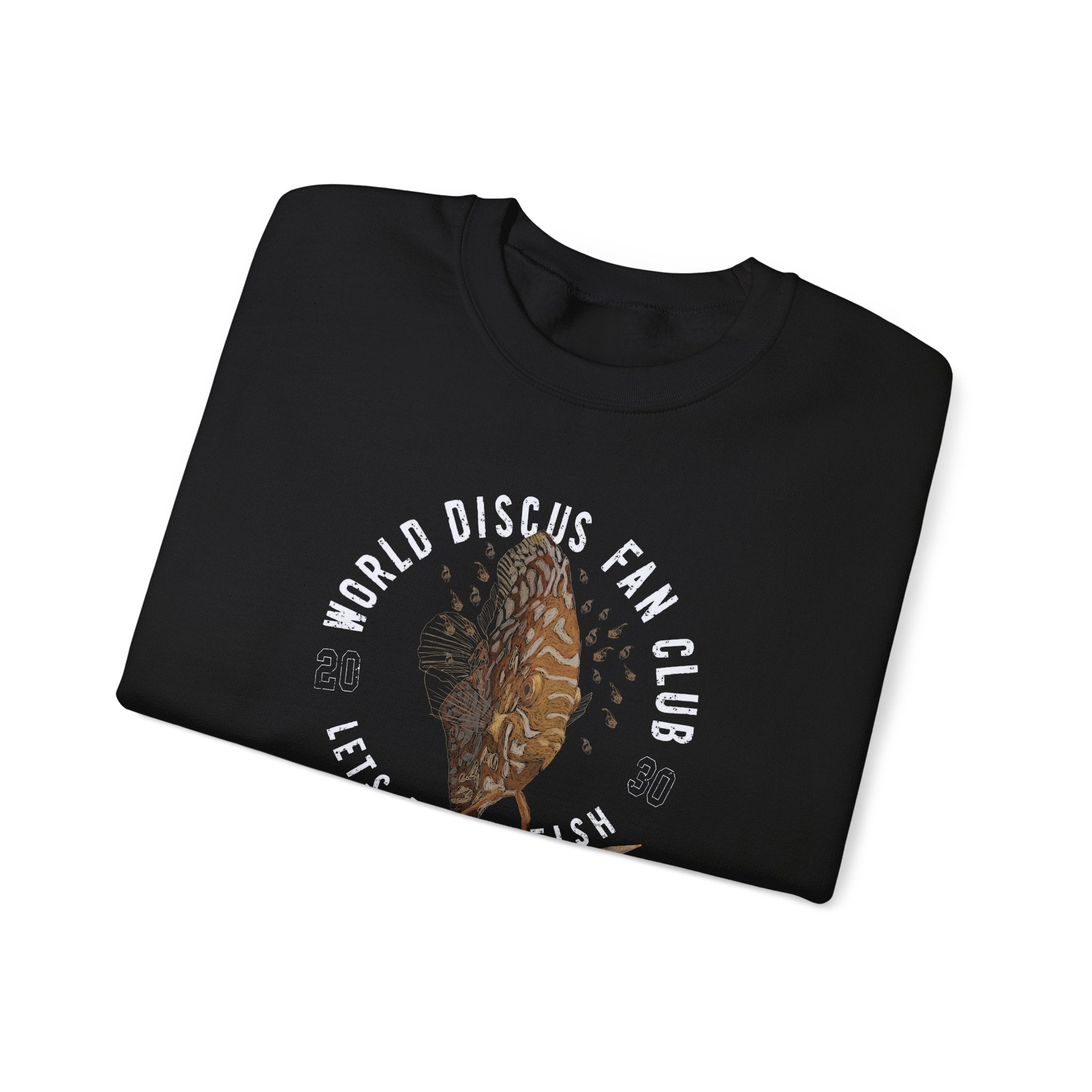 Discus Fish Crewneck Sweatshirt — "World Discus Fan Club: Let's Discus Fish"