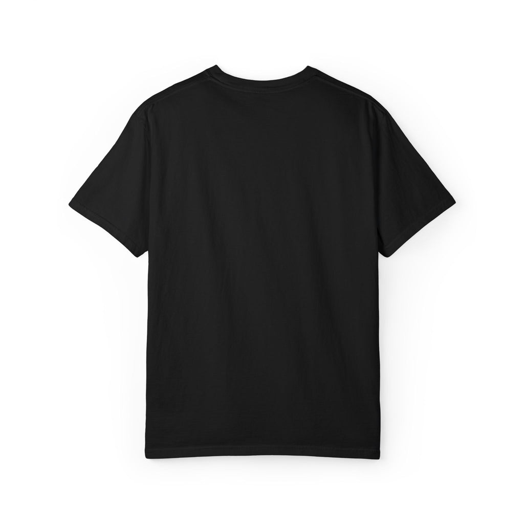 Black T-Shirt with Embroidered Minimalist Japanese Koi Fish Logo — Outdoor Fishing Graphic Tee