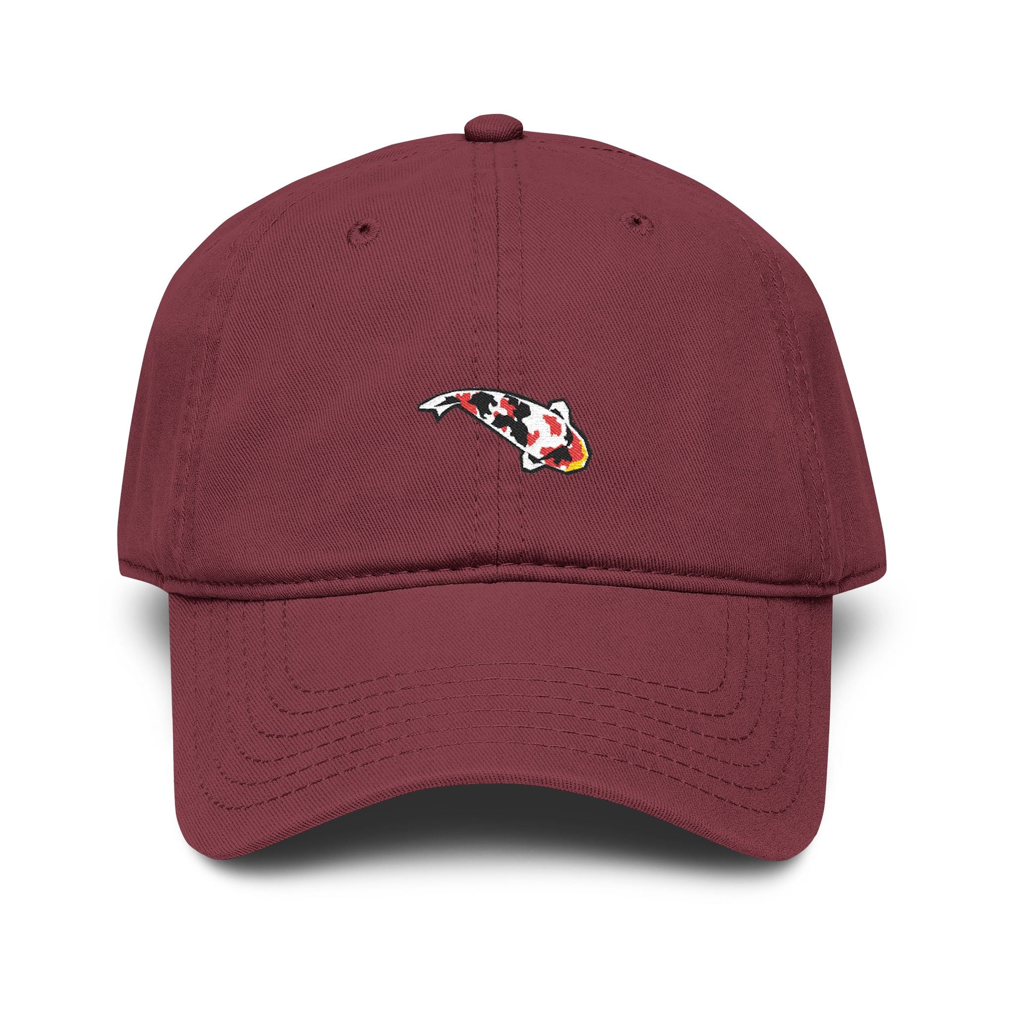 Koi Fish Embroidered Washed Baseball Cap — Vintage Casual Hat for Gardeners & Outdoor Lovers