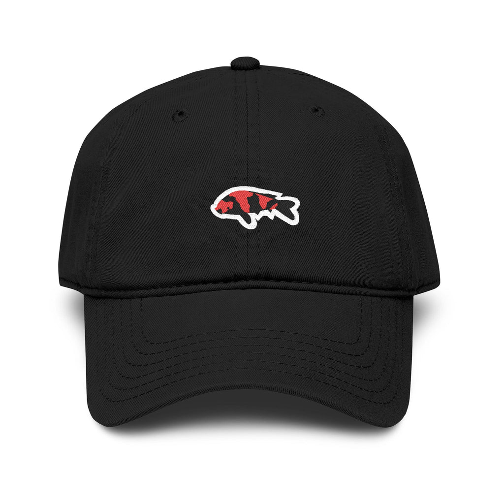 Koi Fish Embroidered Baseball Cap — Washed Black Casual Dad Hat