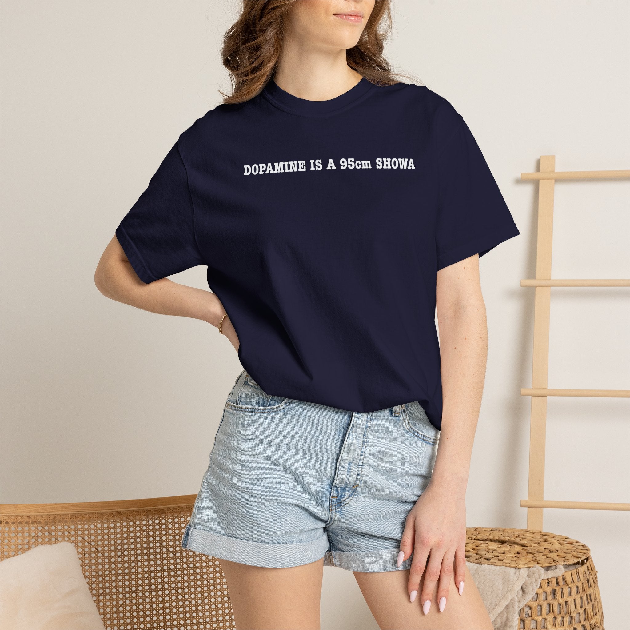 "DOPAMINE IS A 95cm SHOWA" Garment-Dyed T-Shirt — Vintage Maroon Casual Tee