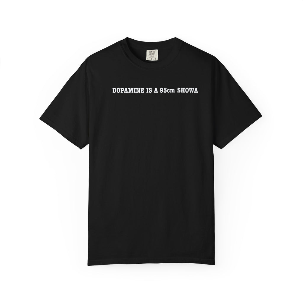 "DOPAMINE IS A 95cm SHOWA" Garment-Dyed T-Shirt — Vintage Maroon Casual Tee
