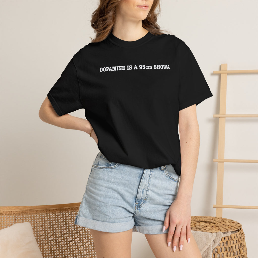 "DOPAMINE IS A 95cm SHOWA" Garment-Dyed T-Shirt — Vintage Maroon Casual Tee