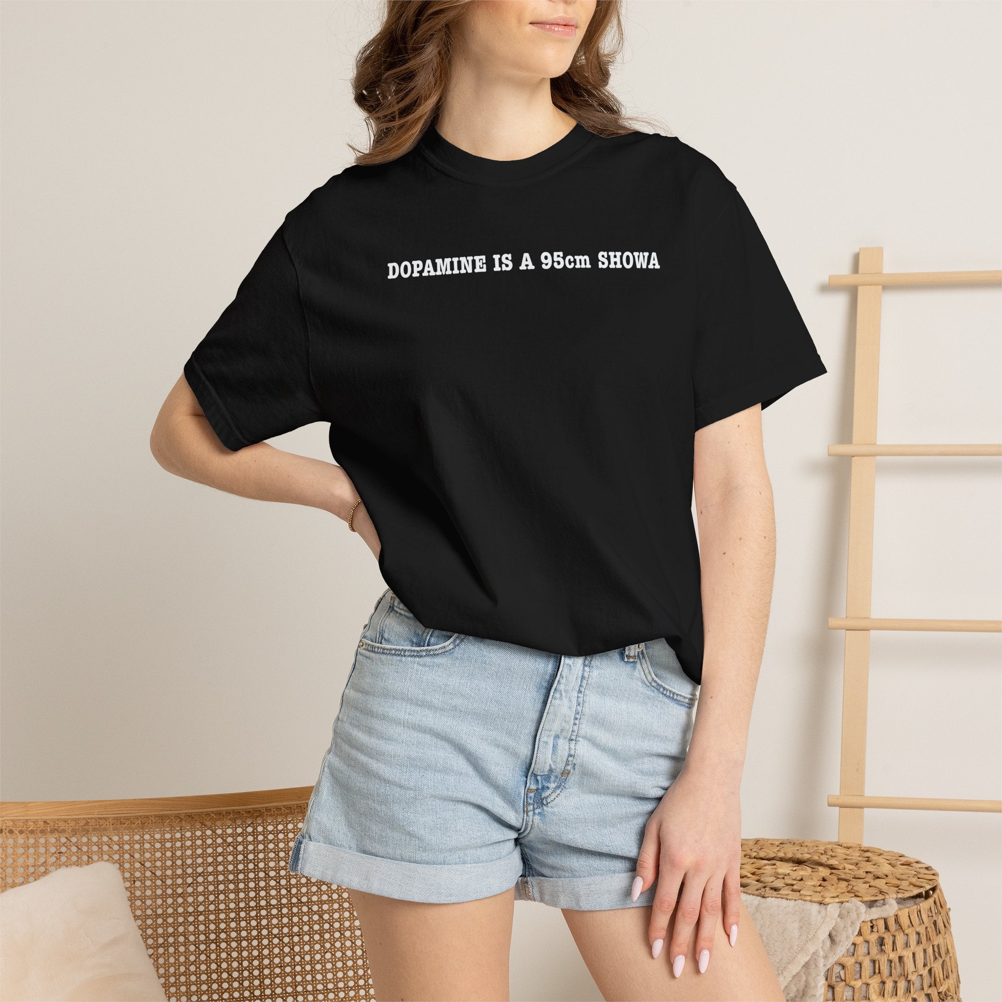 "DOPAMINE IS A 95cm SHOWA" Garment-Dyed T-Shirt — Vintage Maroon Casual Tee