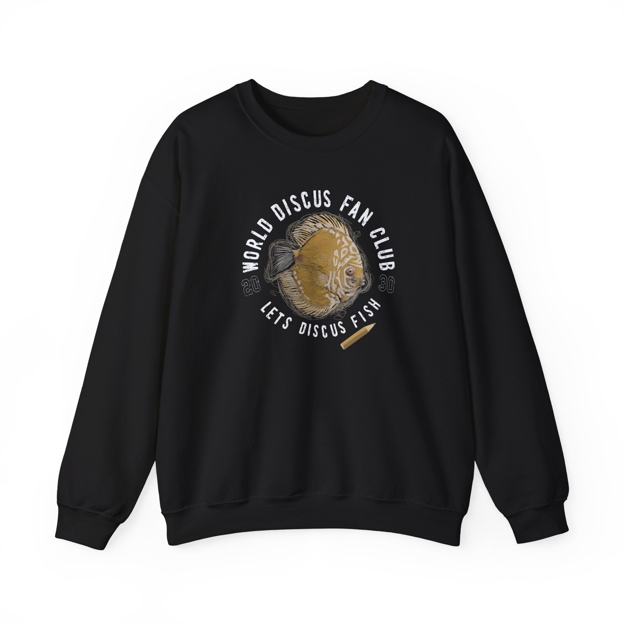 Discus Fish Fan Club Sweatshirt — "World Discus Fan Club, Let's Discus Fish" Graphic Crewneck