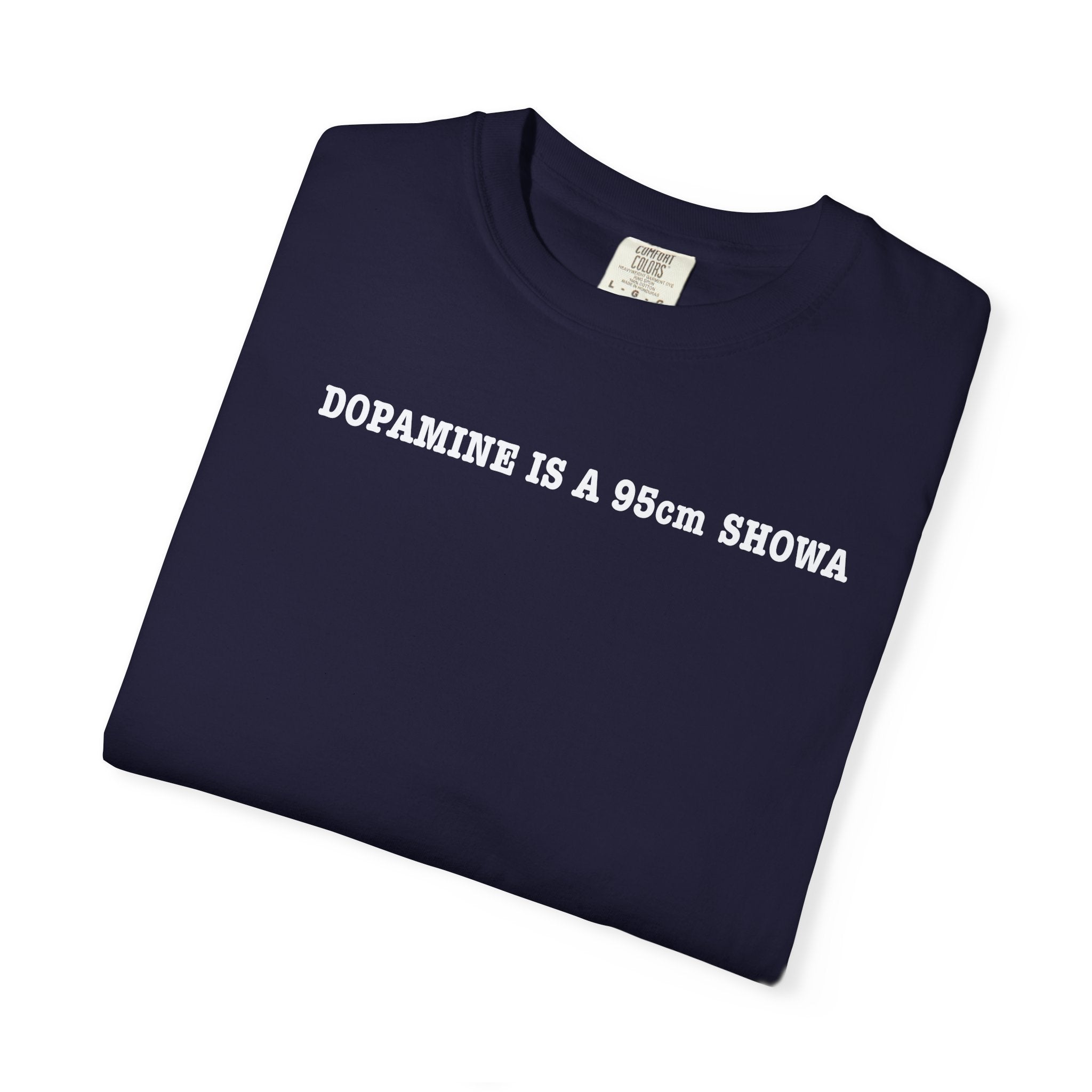 "DOPAMINE IS A 95cm SHOWA" Garment-Dyed T-Shirt — Vintage Maroon Casual Tee